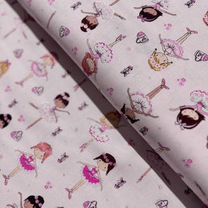 Sparkle and Shine - Glitter Ballerinas on Pink - Cotton Fabric with Glitter