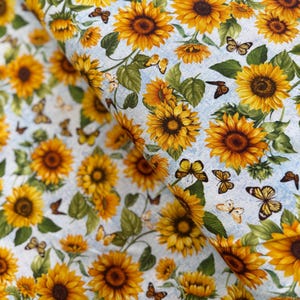 Sunflower Farm - Tossed Sunflowers Fabric - Digital Print - Cotton Fabric