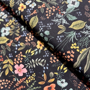 Canvas Fabric - Amalfi – Herb Garden Midnight Canvas Fabric by Rifle Paper Co. for Cotton + Steel | Floral Cotton Canvas Fabric