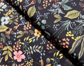 Canvas Fabric - Amalfi – Herb Garden Midnight Canvas Fabric by Rifle Paper Co. for Cotton + Steel | Floral Cotton Canvas Fabric