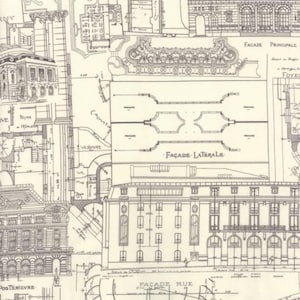 Tissu en coton pour collage Etchings - Anthracite architectural Blueprint