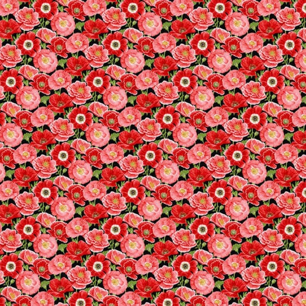 Henry Glass - Poppy Meadows - Small Packed Poppies Fabric by Jane Shasky - Cotton Fabric