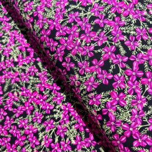 Midnight Garden - Small Floral Black/Purple Fabric by Danielle Leone - Cotton Fabric