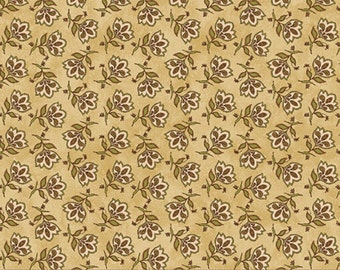 Chicks on the Run - Jacobean Flower Tan Fabric by Cheryl Haynes - Cotton Fabric