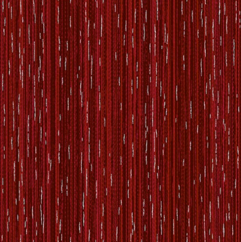 May include: A red background with a pattern of white vertical lines. The lines are made up of small white dots.