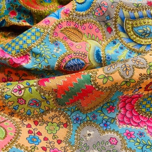 Multicolor Artificial Raw Silk Embroidered Fabric/Lustrous Fabric