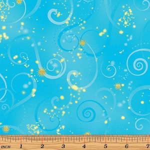 Dance of the Dragonfly - Swirling Sky - Sky Blue - Metallic Cotton Fabric