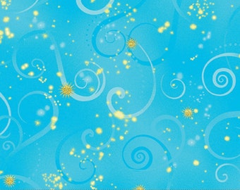 Danse de la libellule - Ciel tourbillonnant - Bleu ciel - Tissu en coton métallisé