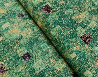 Gustav Klimt Green Gold Metallic Fabric by Studio RK for Robert Kaufman – 100% Cotton Quilting Fabric – Metallic Gold Fabric