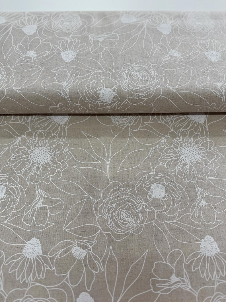 Botany Mochi Linen Paper: Floral Cotton Linen Fabric by Alli K Design image 5