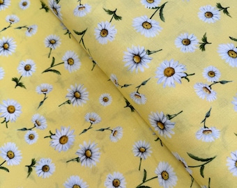 Tela de margaritas amarillas: algodón acolchado floral, estampado primaveral