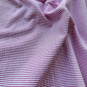 Seersucker Stripe Hot Pink Fabric - Width 56&quot; - Cotton & Polyester Blend