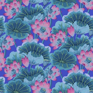 Kaffe Fassett Collective - Classics - Lake Blossoms Blue Fabric by Philip Jacobs - Cotton Fabric