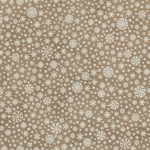 Snowflakes Taupe Metallic Cotton Fabric - Holiday Flourish Peppermint Twist by Robert Kaufman