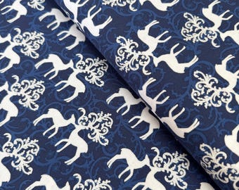 Royal Blue Quilting Cotton Fabric: Silver Metallic Accent - Hoffman Fabrics