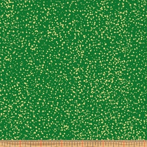 Moonlit Dots Kelly Green Cotton Fabric with Metallic Gold