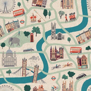 Canvas Fabric - Cotton + Steel - London Town - London Forever - Sunny Day Canvas Fabric by Sara Mulvanny
