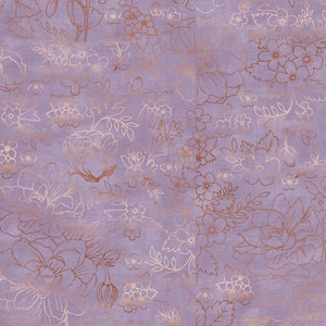 Lilac and Sage - Toile Lavender Copper Pearl - Metallic Cotton Fabric