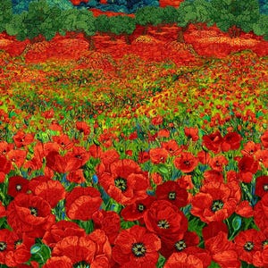 23&quot; Panel - Poppy Dreams - Poppies Field Panel by Chong-A Hwang - Digital Print - Cotton Fabric - Sold by the Panel (23&quot; x 43&quot;)