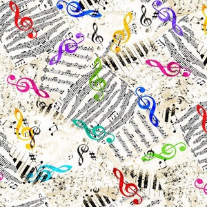 Timeless Treasures - Rockstar - Music Notes Fabric by Chong-A Hwang - Digital Print - Cotton Fabric