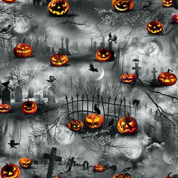 Timeless Treasures - Wicked - Graveyard Pumpkin Garden - Cotton Fabric