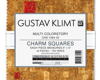 Robert Kaufman - Gustav Klimt Multi Colorstory Charm Pack - 42, 5" x 5" Precut Fabric Squares