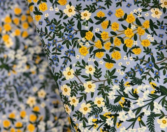 Wildwood Garden Blue Canvas Fabric: Floral Print, 80% Cotton