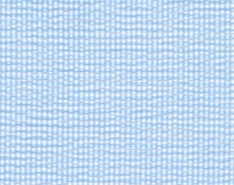 Robert Kaufman - Seersucker Check Cornflower Fabric - Width 56" - Cotton & Polyester Blend