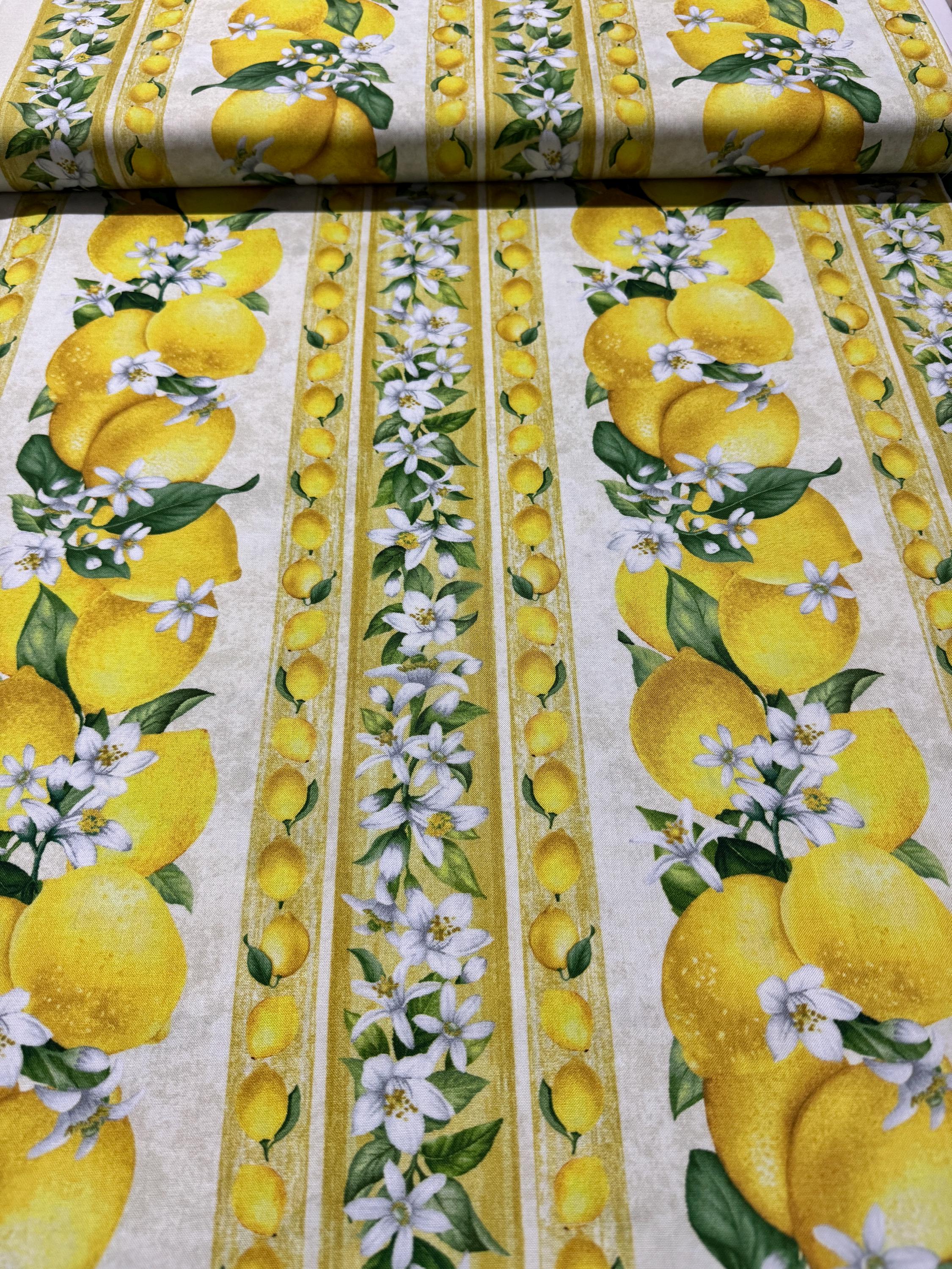 Lemon Bouquet Border Stripe Fabric - Timeless Treasures Cotton - Etsy