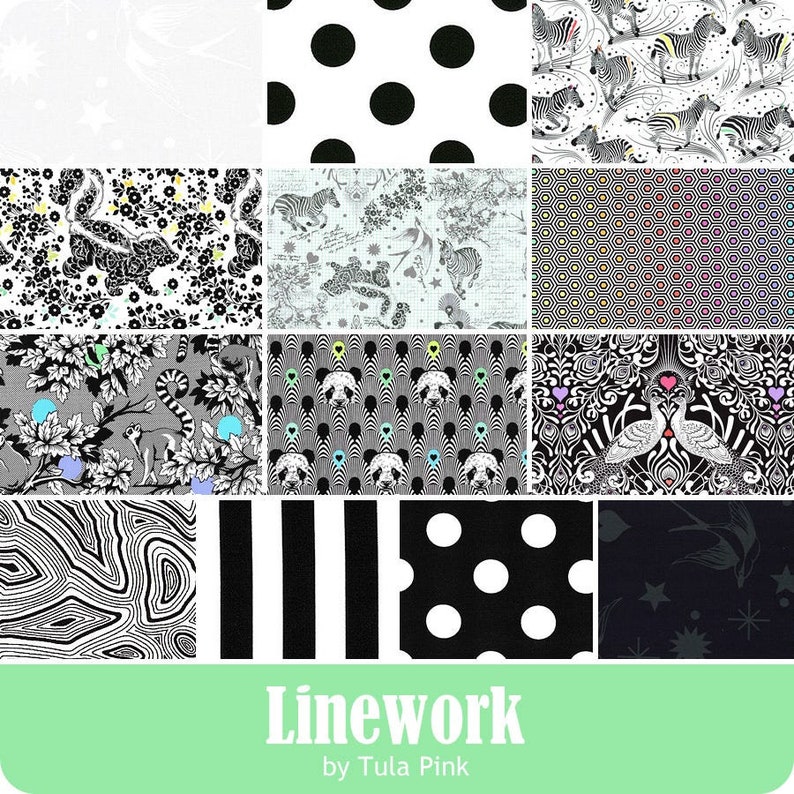Free Spirit 42 5 x 5 Precut Fabric Squares Linework 5 Charm Pack by Tula Pink