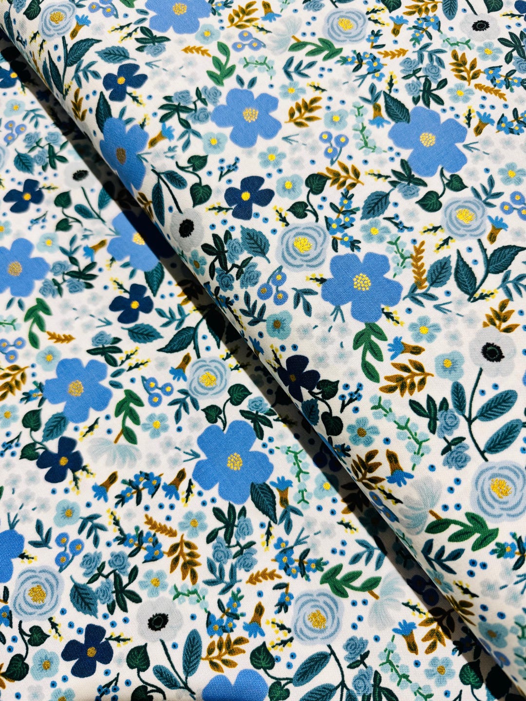 Wild Rose Blue Metallic Cotton Fabric - Rifle Paper Co. Garden Party - Etsy
