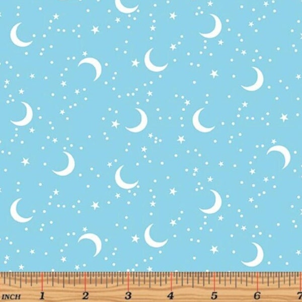 Benartex - Glow in the Dark - Glow For It - Moon Glow Sky Blue Fabric by Greta Lynn - Cotton Fabric