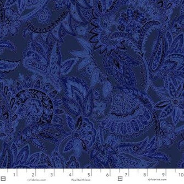 RJR Fabrics - Maison - Paisley Blue Fabric by Jinny Beyer - Cotton Fabric