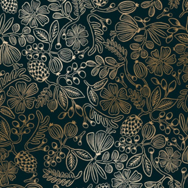 Cotton + Steel - Primavera - Moxie Floral Black Metallic Fabric by Rifle Paper Co. - Metallic Cotton Fabric
