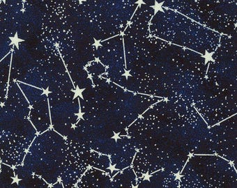 Glow Dark Constellations Fabric Gail Cadden Timeless Treasures Night Sky Cotton