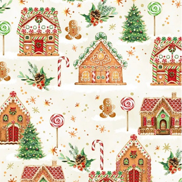 Hoffman Fabrics - Holiday Sweets - Cream/Gold Metallic - Cotton Fabric