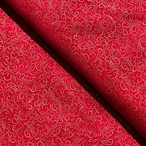 Joli Bijou - Swirls Crimson Gold - Metallic Cotton Fabric