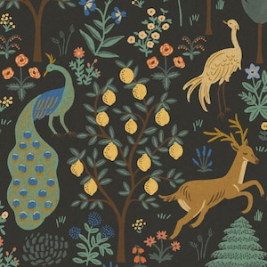 Baumwollstoff - Camont - Menagerie Schwarzer ungebleichter Metallic Canvas Stoff von Rifle Paper Co.