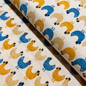 Cotton Flax Prints - Hens on Cream Fabric by Sevenberry - Cotton Flax Fabric