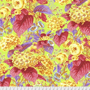 Free Spirit - Kaffe Fassett - Rose and Hydrangea Citrus Fabric by Philip Jacobs - Cotton Fabric