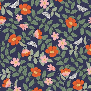 Rayon Fabric - Strawberry Fields - Primrose Navy Rayon Fabric by Rifle Paper Co.