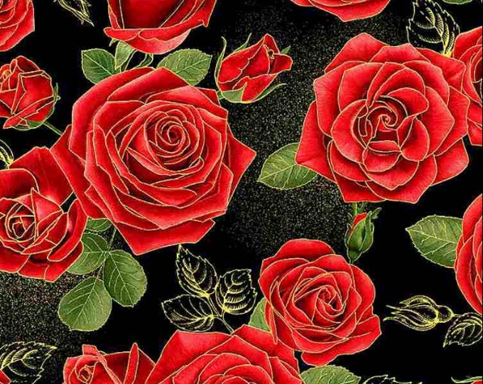 Timeless Treasures - Gilded Rose - Gilded Red Metallic Roses Medium by ...