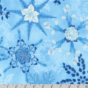 Robert Kaufman - Holiday Flourish-Snow flower - Winter Florals Blue Silver Fabric - Metallic Cotton Fabric