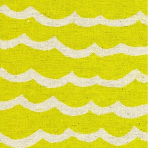 Canvas Fabrics - Cotton + Steel - Kujira & Star - Waves Citron Canvas Fabric by Rashida Coleman-Hale