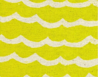 Canvas Fabrics - Cotton + Steel - Kujira & Star - Waves Citron Canvas Fabric by Rashida Coleman-Hale