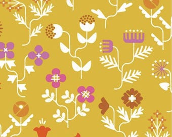 Ruby Star Society Linen Canvas Fabric: Golden Rod Salutations Print