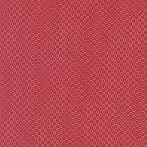 May include: A deep red fabric featuring a repeating pattern of small, white, circular outlines. Each circle is composed of tiny, individual dots arranged in a ring, creating a consistent and uniform geometric design across the entire surface.
