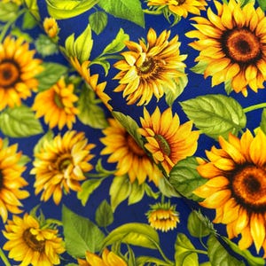 Sunflower Garden Fabric: Navy Floral Cotton Print
