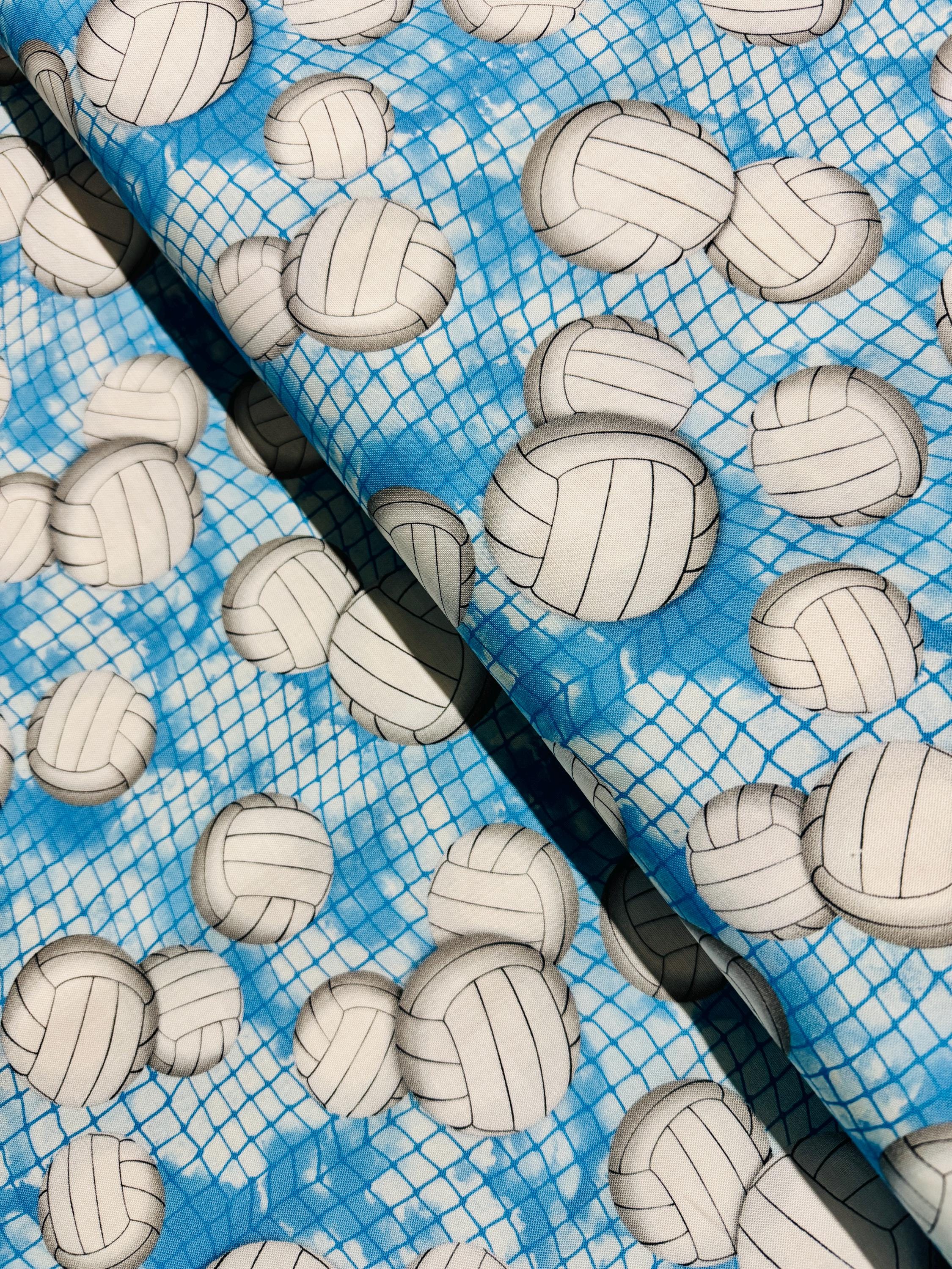 Volleyball Sports Cotton Fabric Print - 44 Inch Wide Blue Sports Pattern Fabric
