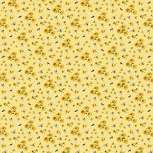 Honey Bee Farm - Bee and Sunflower Bouquets Fabric by Gail Cadden - Cotton Fabric